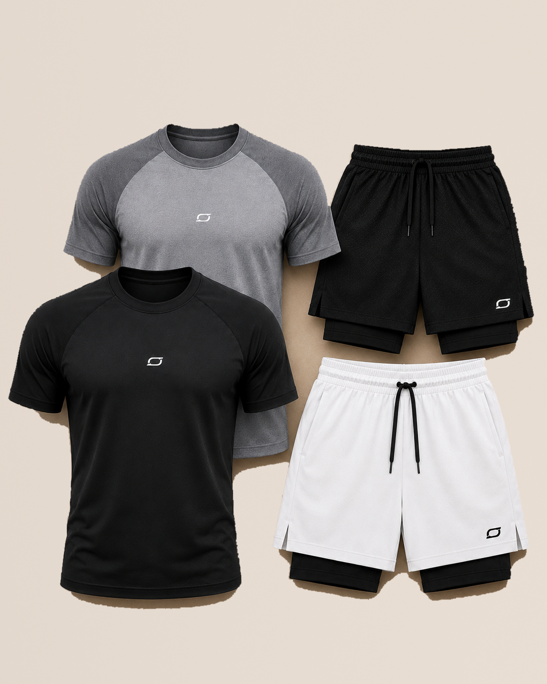 Kit esportivo com 2 camisetas raglan e 2 bermudas 2 em 1