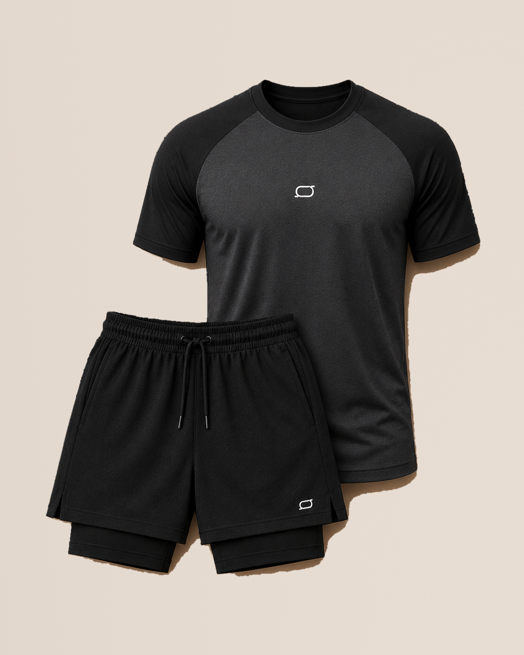 Kit esportivo com 1 camiseta raglan e 1 bermuda 2 em 1 preta